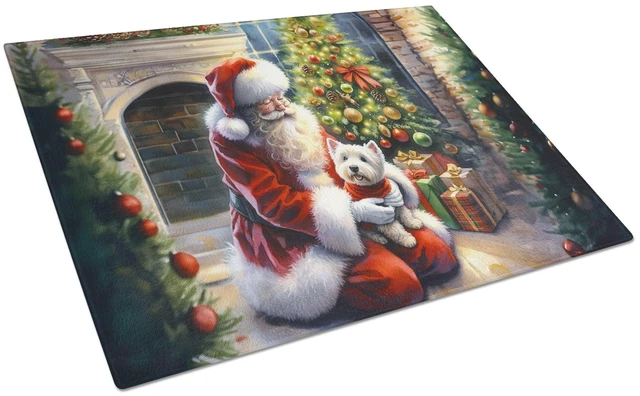 Main image of NEW Westie and Santa Claus Glass Cutting Board Decorative Tempered Glass Kitchen Cutting and Serving Board Large Size Chopping B