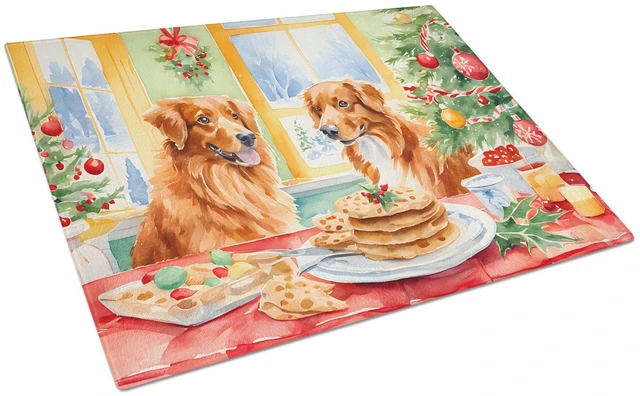 Main image of Nova Scotia Duck Toller Christmas Cookies Glass Cutting Board Decorative Tempered Glass Kitchen Cutting and Serving Board Large