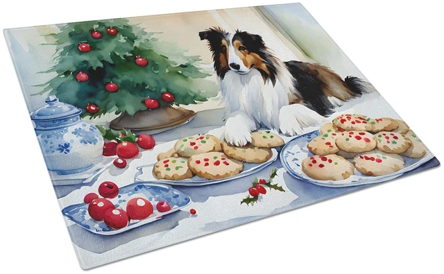 Main image of NEW Sheltie Christmas Cookies Glass Cutting Board Decorative Tempered Glass Kitchen Cutting and Serving Board Large Size Choppin