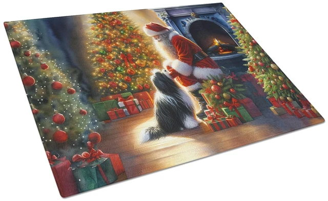 Main image of NEW Tibetan Terrier and Santa Claus Glass Cutting Board Decorative Tempered Glass Kitchen Cutting and Serving Board Large Size C