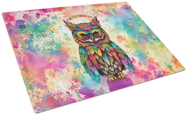 Main image of Hippie Animal Owl Glass Cutting Board Decorative Tempered Glass Kitchen Cutting and Serving Board Large Size Chopping Board