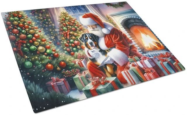 Main image of NEW Greater Swiss Mountain Dog and Santa Claus Glass Cutting Board Decorative Tempered Glass Kitchen Cutting and Serving Board L
