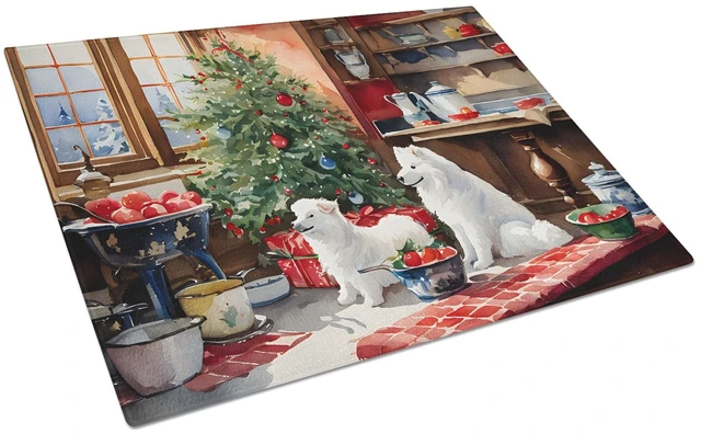 Main image of NEW Samoyed Christmas Cookies Glass Cutting Board Decorative Tempered Glass Kitchen Cutting and Serving Board Large Size Choppin