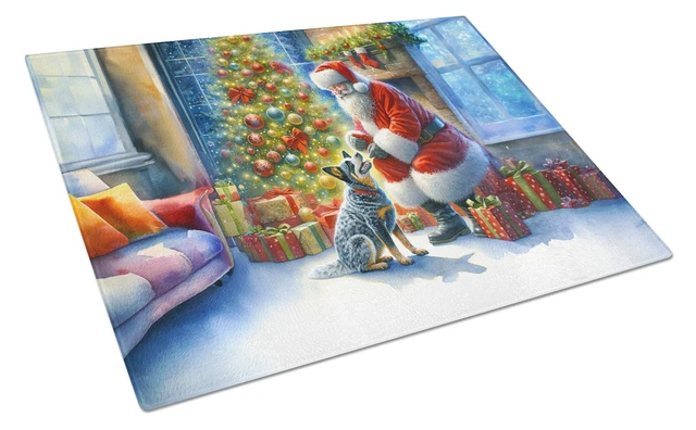 Main image of Australian Cattle Dog and Santa Claus Glass Cutting Board Decorative Tempered Glass Kitchen Cutting and Serving Board Large Size