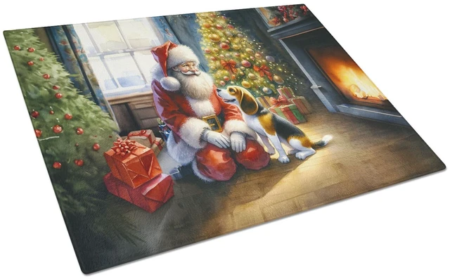 Main image of NEW Beagle and Santa Claus Glass Cutting Board Decorative Tempered Glass Kitchen Cutting and Serving Board Large Size Chopping B