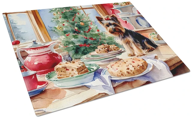 Main image of NEW Yorkshire Terrier Yorkie Christmas Cookies Glass Cutting Board Decorative Tempered Glass Kitchen Cutting and Serving Board L