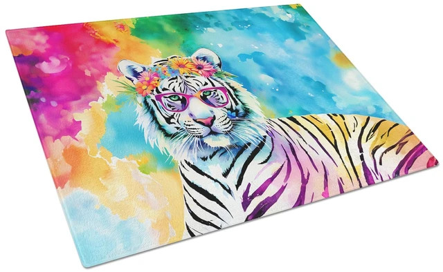 Main image of NEW Hippie Animal White Tiger Glass Cutting Board Decorative Tempered Glass Kitchen Cutting and Serving Board Large Size Choppin
