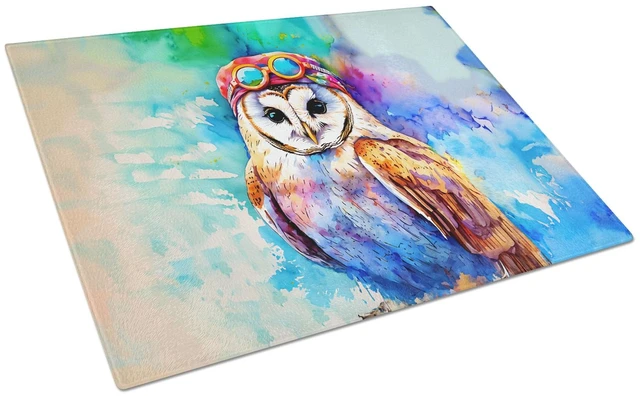 Main image of Hippie Animal Barn Owl Glass Cutting Board Decorative Tempered Glass Kitchen Cutting and Serving Board Large Size Chopping Board