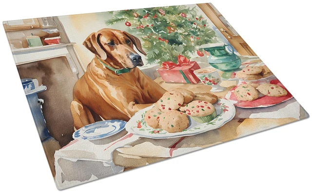 Main image of NEW Rhodesian Ridgeback Christmas Cookies Glass Cutting Board Decorative Tempered Glass Kitchen Cutting and Serving Board Large
