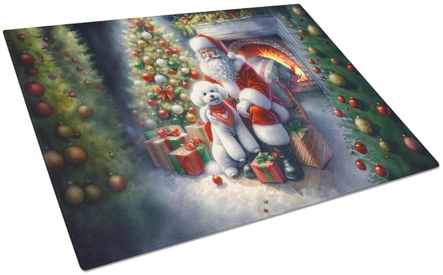 Main image of NEW Bichon Frise and Santa Claus Glass Cutting Board Decorative Tempered Glass Kitchen Cutting and Serving Board Large Size Chop