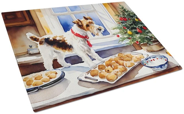Main image of NEW Wire Fox Terrier Christmas Cookies Glass Cutting Board Decorative Tempered Glass Kitchen Cutting and Serving Board Large Siz