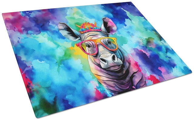 Main image of NEW Hippie Animal Rhinoceros Glass Cutting Board Decorative Tempered Glass Kitchen Cutting and Serving Board Large Size Chopping