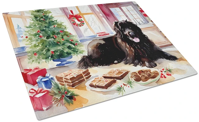 Main image of Newfoundland Christmas Cookies Glass Cutting Board Decorative Tempered Glass Kitchen Cutting and Serving Board Large Size Choppi