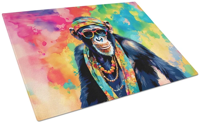 Main image of NEW Hippie Animal Chimpanzee Glass Cutting Board Decorative Tempered Glass Kitchen Cutting and Serving Board Large Size Chopping