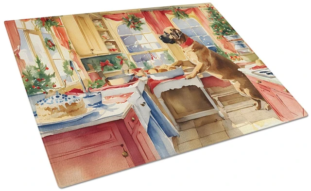 Main image of NEW Mastiff Christmas Cookies Glass Cutting Board Decorative Tempered Glass Kitchen Cutting and Serving Board Large Size Choppin