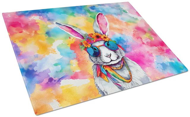 Main image of Hippie Animal Rabbit Glass Cutting Board Decorative Tempered Glass Kitchen Cutting and Serving Board Large Size Chopping Board