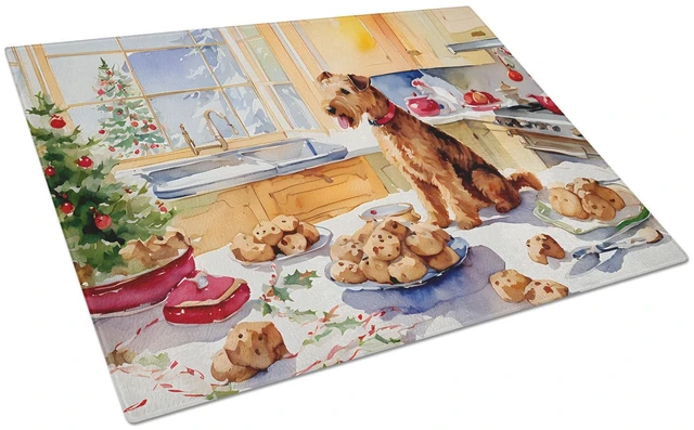 Main image of Lakeland Terrier Christmas Cookies Glass Cutting Board Decorative Tempered Glass Kitchen Cutting and Serving Board Large Size Ch