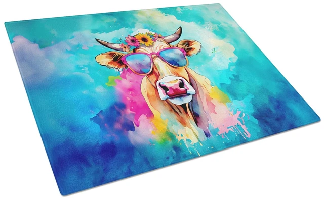 Main image of NEW Hippie Animal Malvi Cow Glass Cutting Board Decorative Tempered Glass Kitchen Cutting and Serving Board Large Size Chopping
