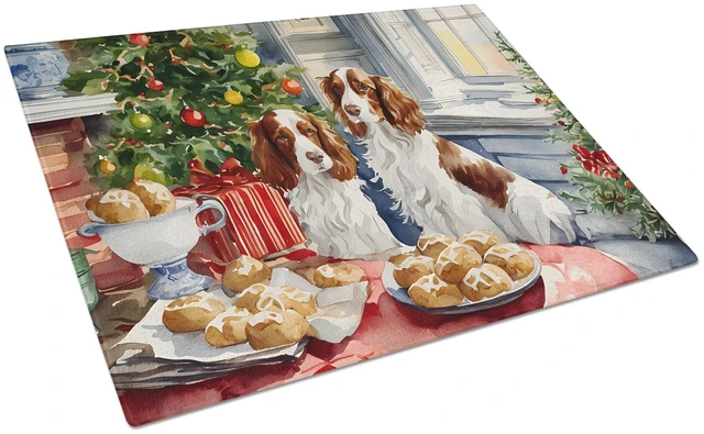 Main image of Welsh Springer Spaniel Christmas Cookies Glass Cutting Board Decorative Tempered Glass Kitchen Cutting and Serving Board Large S