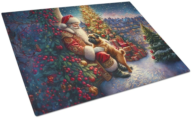 Main image of NEW Brussels Griffon and Santa Claus Glass Cutting Board Decorative Tempered Glass Kitchen Cutting and Serving Board Large Size