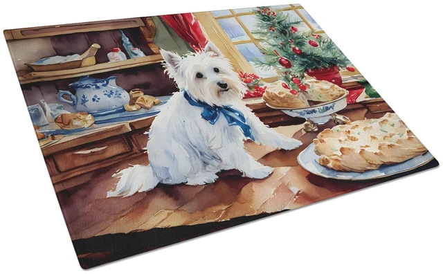 Main image of NEW Westie Christmas Cookies Glass Cutting Board Decorative Tempered Glass Kitchen Cutting and Serving Board Large Size Chopping