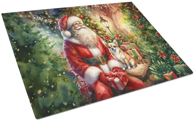 Main image of NEW Chihuahua and Santa Claus Glass Cutting Board Decorative Tempered Glass Kitchen Cutting and Serving Board Large Size Choppin