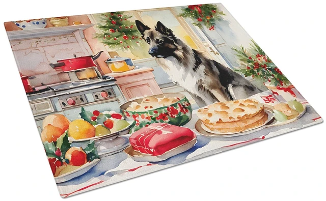 Main image of Norwegian Elkhound Christmas Cookies Glass Cutting Board Decorative Tempered Glass Kitchen Cutting and Serving Board Large Size