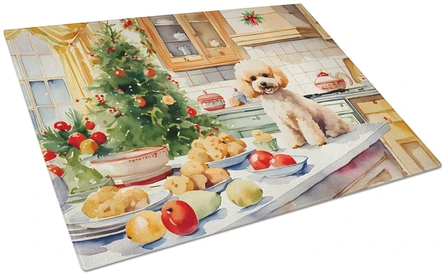 Main image of NEW Poodle Christmas Cookies Glass Cutting Board Decorative Tempered Glass Kitchen Cutting and Serving Board Large Size Chopping