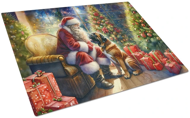 Main image of NEW Bullmastiff and Santa Claus Glass Cutting Board Decorative Tempered Glass Kitchen Cutting and Serving Board Large Size Chopp