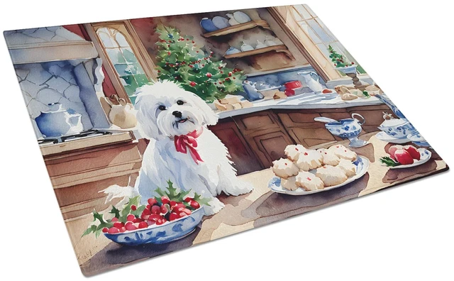 Main image of NEW Maltese Christmas Cookies Glass Cutting Board Decorative Tempered Glass Kitchen Cutting and Serving Board Large Size Choppin