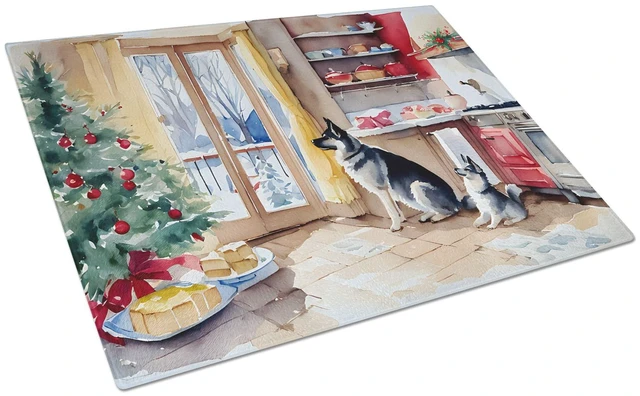 Main image of NEW Norwegian Elkhound Christmas Cookies Glass Cutting Board Decorative Tempered Glass Kitchen Cutting and Serving Board Large S
