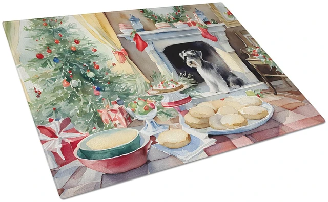Main image of Schnauzer Christmas Cookies Glass Cutting Board Decorative Tempered Glass Kitchen Cutting and Serving Board Large Size Chopping