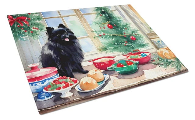 Main image of NEW Pomeranian Christmas Cookies Glass Cutting Board Decorative Tempered Glass Kitchen Cutting and Serving Board Large Size Chop