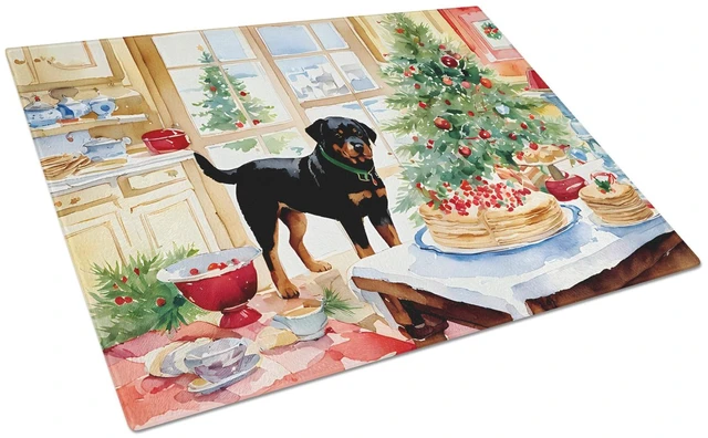 Main image of Rottweiler Christmas Cookies Glass Cutting Board Decorative Tempered Glass Kitchen Cutting and Serving Board Large Size Chopping