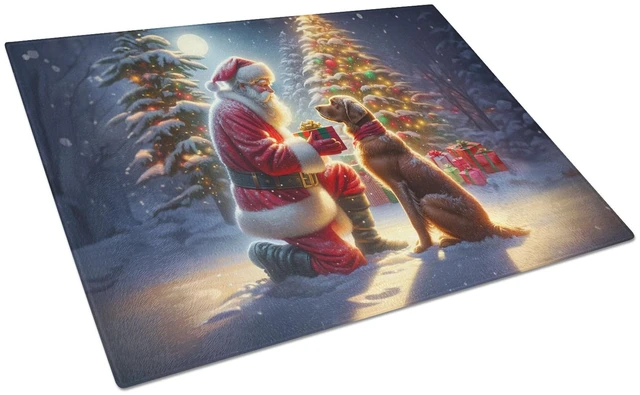 Main image of Chesapeake Bay Retriever and Santa Claus Glass Cutting Board Decorative Tempered Glass Kitchen Cutting and Serving Board Large S