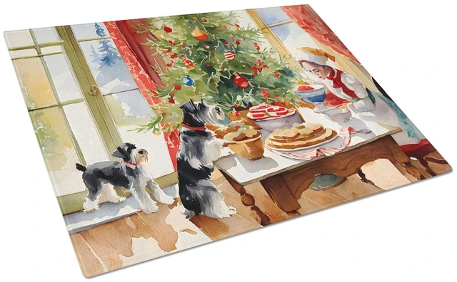 Main image of Schnauzer Christmas Cookies Glass Cutting Board Decorative Tempered Glass Kitchen Cutting and Serving Board Large Size Chopping