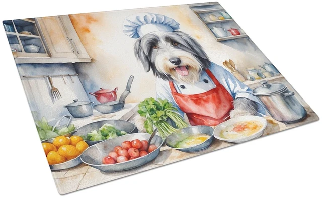 Main image of NEW Bearded Collie The Chef Glass Cutting Board Decorative Tempered Glass Kitchen Cutting and Serving Board Large Size Chopping