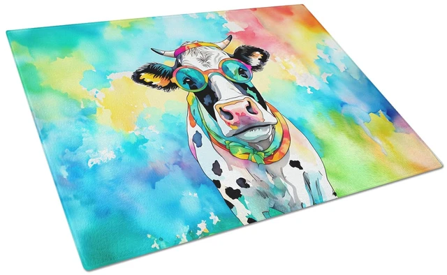 Main image of NEW Hippie Animal Cow Glass Cutting Board Decorative Tempered Glass Kitchen Cutting and Serving Board Large Size Chopping Board