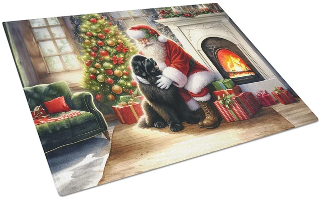Main image of NEW Newfoundland and Santa Claus Glass Cutting Board Decorative Tempered Glass Kitchen Cutting and Serving Board Large Size Chop