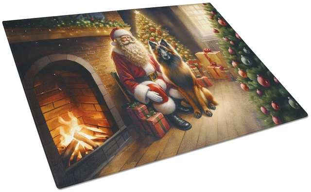 Main image of NEW Belgian Tervuren and Santa Claus Glass Cutting Board Decorative Tempered Glass Kitchen Cutting and Serving Board Large Size