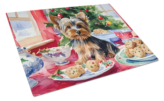 Main image of Yorkshire Terrier Yorkie Christmas Cookies Glass Cutting Board Decorative Tempered Glass Kitchen Cutting and Serving Board Large