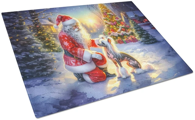 Main image of NEW Chinese Crested and Santa Claus Glass Cutting Board Decorative Tempered Glass Kitchen Cutting and Serving Board Large Size C