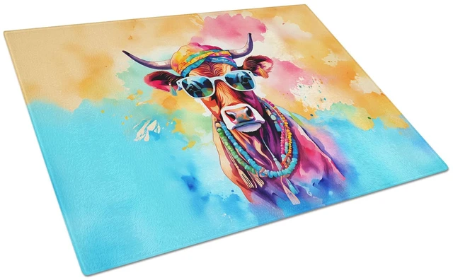 Main image of NEW Hippie Animal Cow Glass Cutting Board Decorative Tempered Glass Kitchen Cutting and Serving Board Large Size Chopping Board