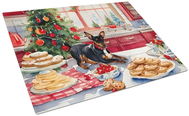 Main image of Miniature Pinscher Christmas Cookies Glass Cutting Board Decorative Tempered Glass Kitchen Cutting and Serving Board Large Size