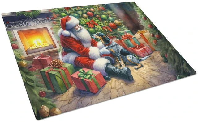 Main image of NEW Bluetick Hound and Santa Claus Glass Cutting Board Decorative Tempered Glass Kitchen Cutting and Serving Board Large Size Ch
