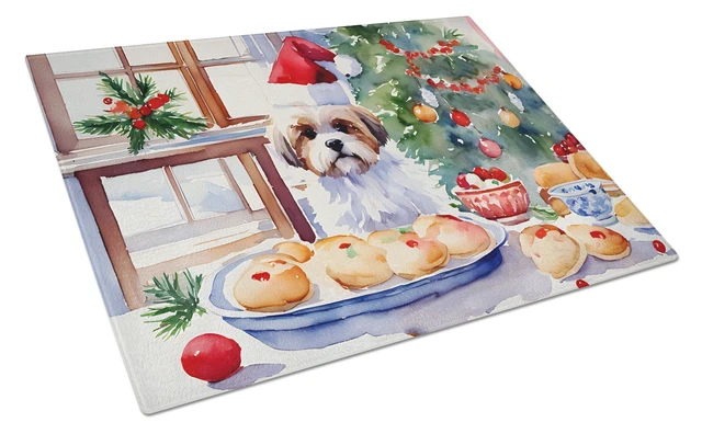 Main image of Lhasa Apso Christmas Cookies Glass Cutting Board Decorative Tempered Glass Kitchen Cutting and Serving Board Large Size Chopping