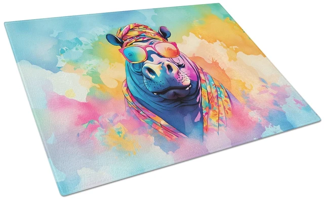 Main image of Hippie Animal Hippopotamus Glass Cutting Board Decorative Tempered Glass Kitchen Cutting and Serving Board Large Size Chopping B