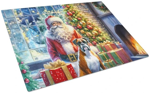 Main image of NEW Boxer and Santa Claus Glass Cutting Board Decorative Tempered Glass Kitchen Cutting and Serving Board Large Size Chopping Bo