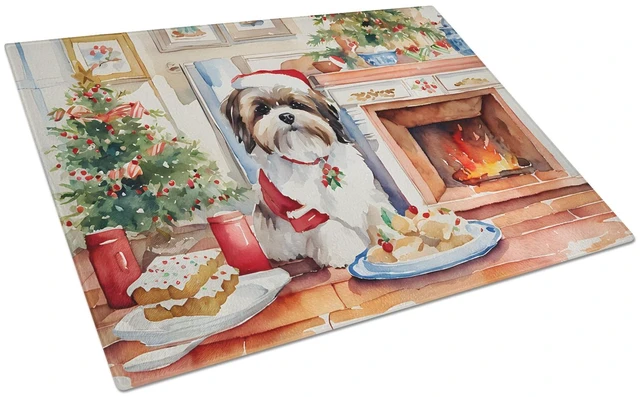 Main image of Lhasa Apso Christmas Cookies Glass Cutting Board Decorative Tempered Glass Kitchen Cutting and Serving Board Large Size Chopping