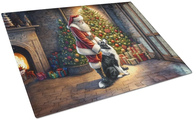 Main image of NEW Border Collie and Santa Claus Glass Cutting Board Decorative Tempered Glass Kitchen Cutting and Serving Board Large Size Cho